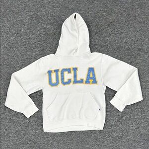 VINTAGE UCLA Russell Athletic White Hoodie with Blue and Yellow Accents